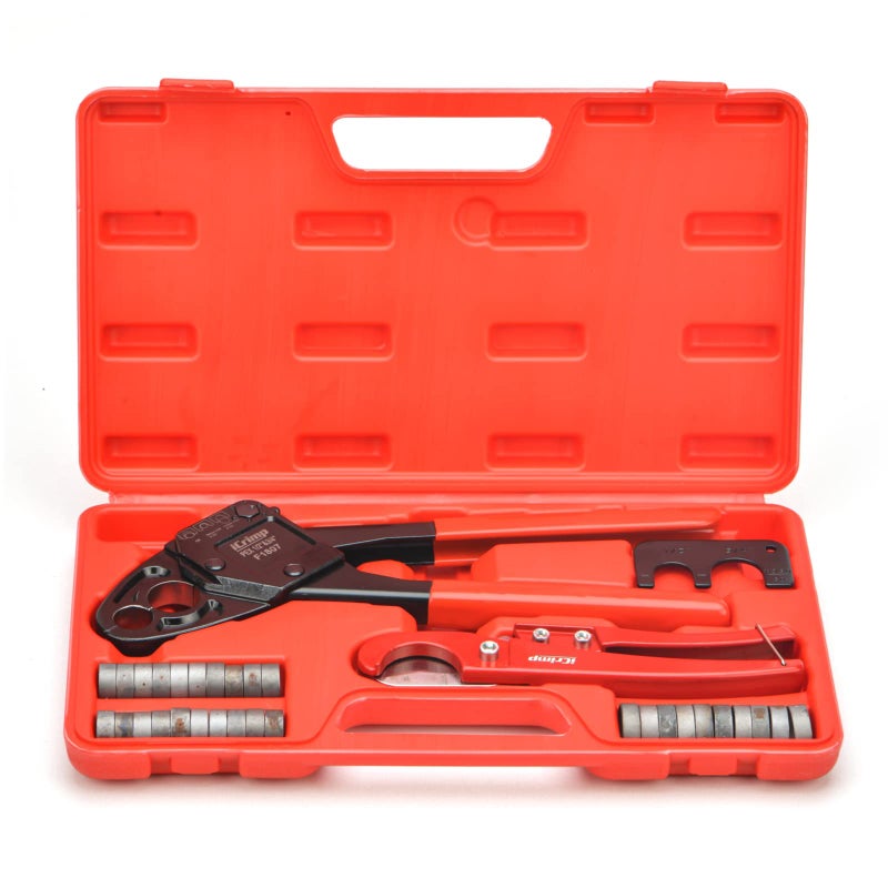 IWISS Angle PEX Crimping Tools Combo Kits for 1/2" & 3/4" Pex Crimp Rings with Go/No-Go Gauge with PEX Pipe Cutter Suits for All US F1807 Standards Copper Rings - Image 1